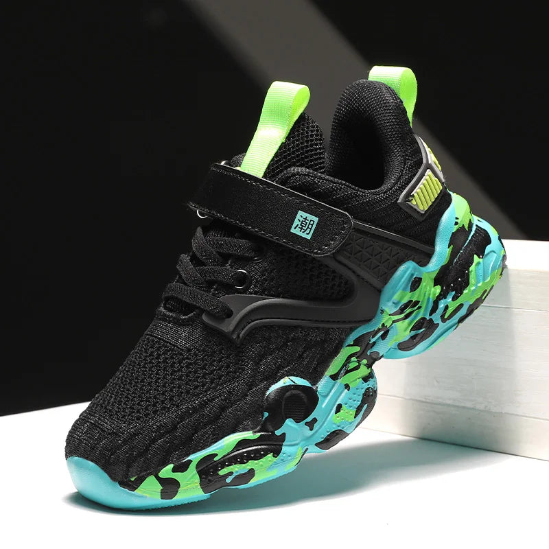2025 New Kids Shoes Boy Sneaker Knit Platform Breathable Summer School Children Sports Shoes Fashion Tennis Shoes for Boy