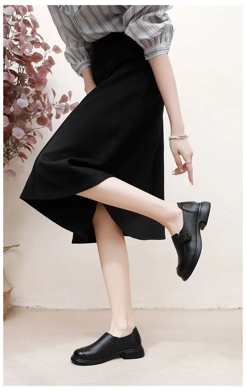 Genuine leather loafers women  comfortable gray shoes low heels luxury ladies court shoes slip on moccasins elegant dress flats