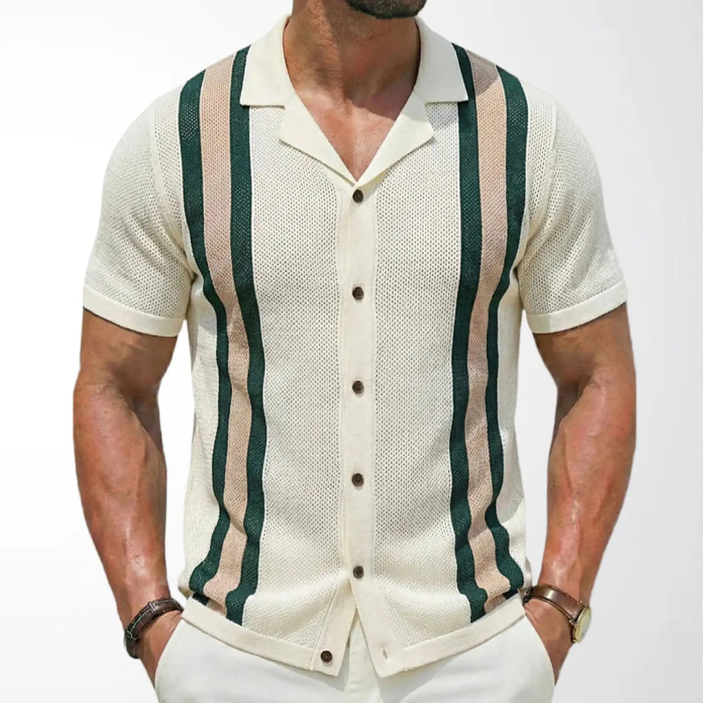 Summer New Knitted Shirts for Men Fashion Cuban Collar Business Casual Social Polo Shirts Knit Cardigans Men Clothing Streetwear