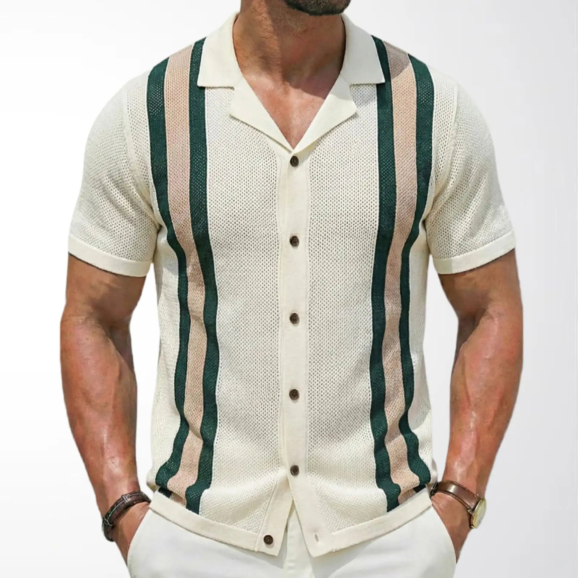 Summer New Knitted Shirts for Men Fashion Cuban Collar Business Casual Social Polo Shirts Knit Cardigans Men Clothing Streetwear