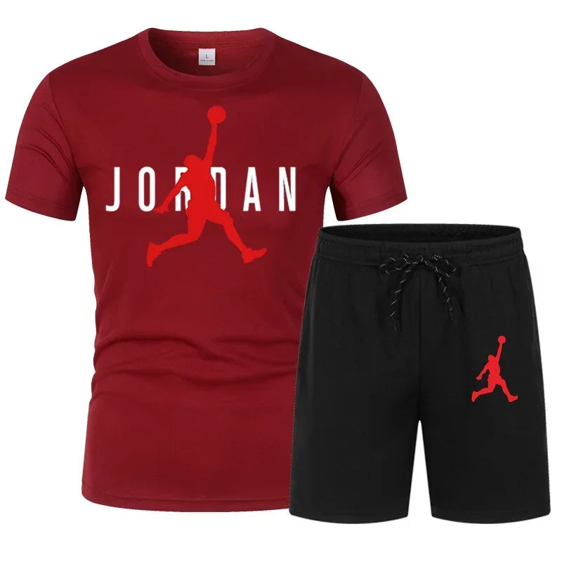New summer men's casual sportswear set, fashionable and breathable men's round-neck short-sleeved T-shirt + jogging shorts