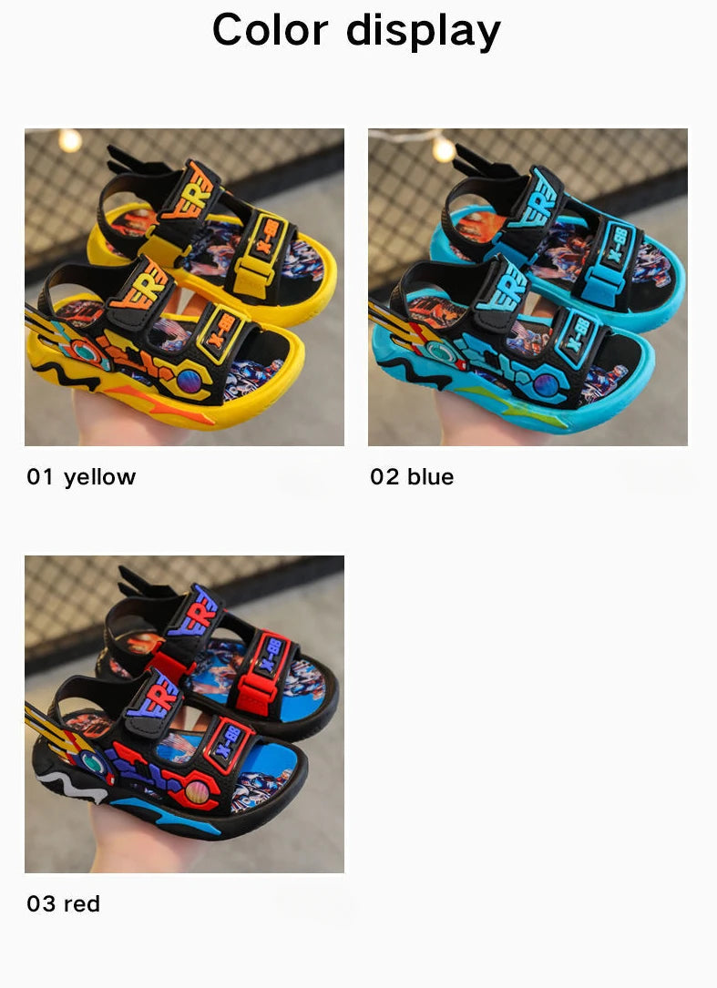 Kids Sandals for Boys 3-12 Year Old Soft Sole Anti Slip Cartoon Design Beach Outdoor Sandals