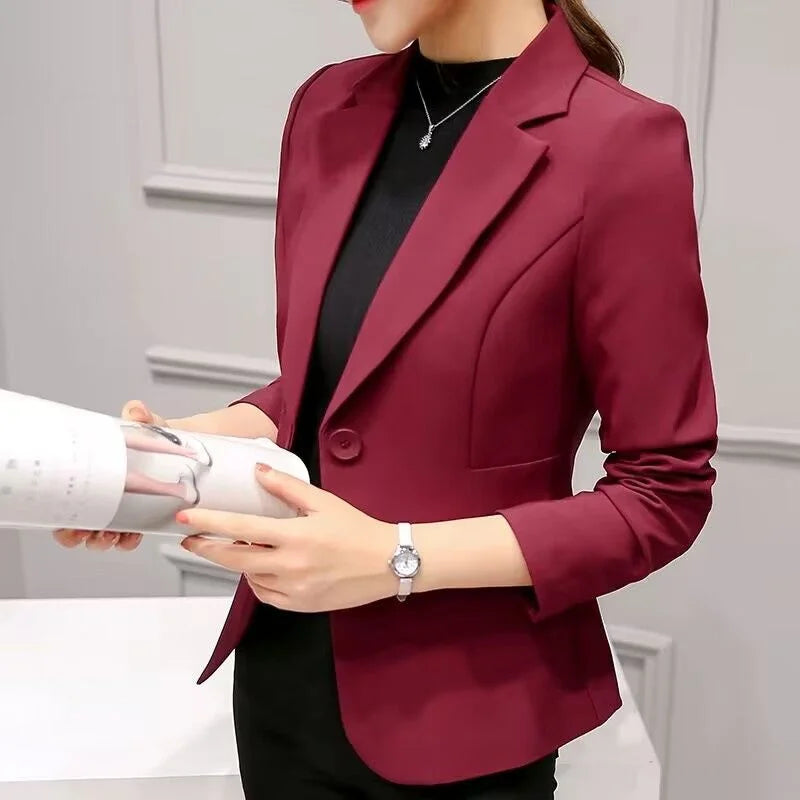 Women's Blazer 2025 Red Long Sleeve Blazers Pockets Jackets Coat Slim Office Lady Jacket Female Tops Suit Blazer Femme Jackets