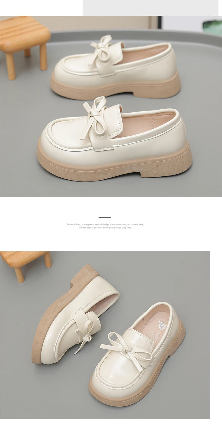 Girls Leather Shoes for Students School Uniform Shoes Black Matte 2025 New Fashion Children Flat Shoes Simple Bows Soft Sole