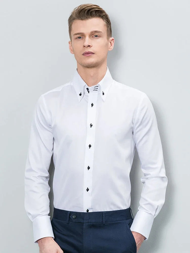 Men's Collared Shirt Long Sleeve Fashion Korean Button-down Casual Shirts Formal Business Dress Shirts Slim Fit Designer Shirts