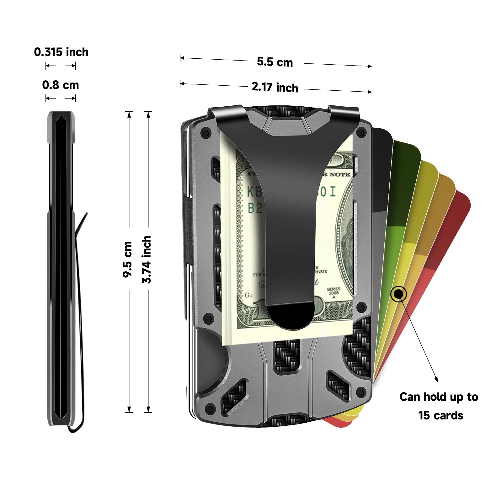 Slim RFID Blocking Metal Wallet for Men & Women with Money Clip Or Cash Strap Scratch Resistant Card Holder