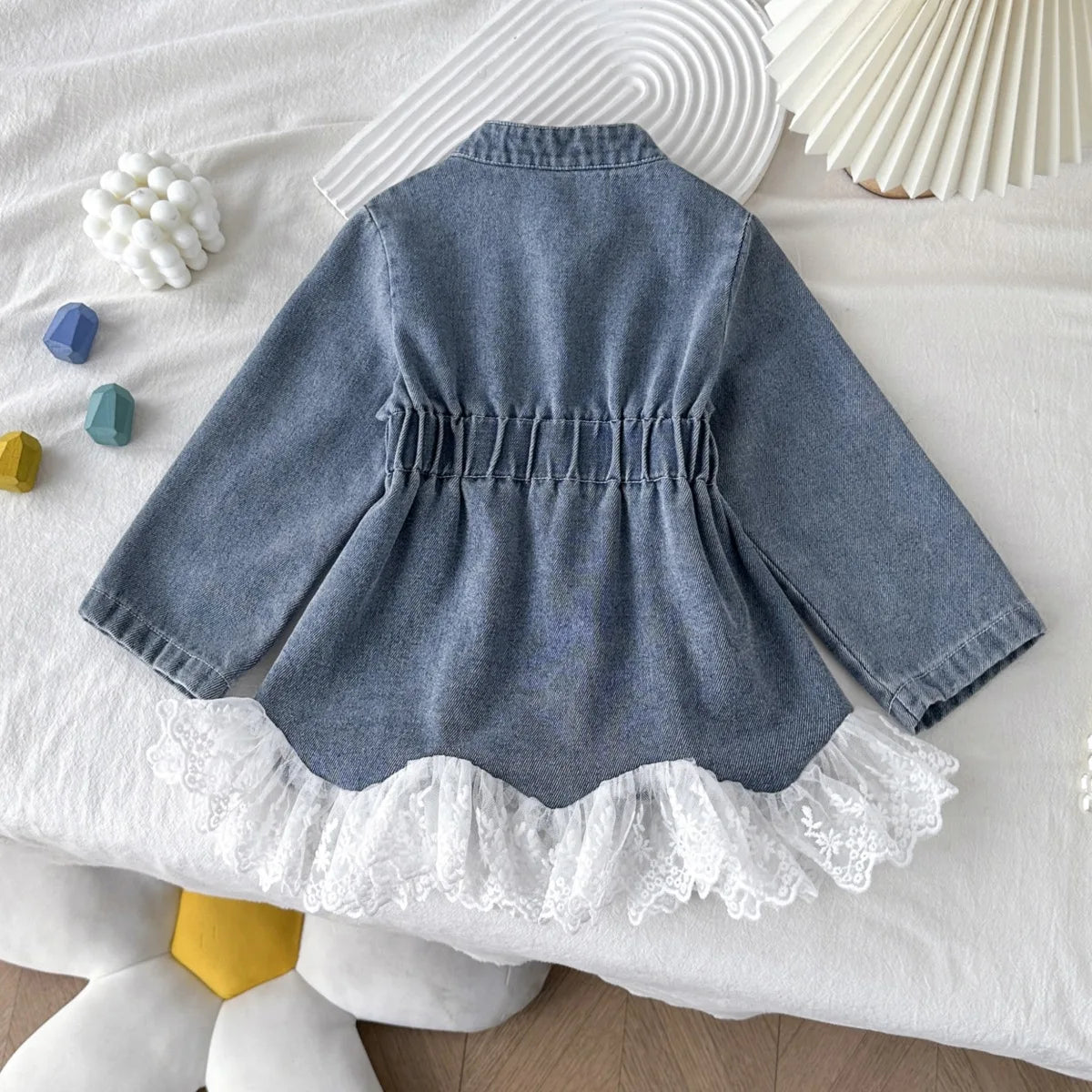 Girls' Denim Jacket 2025 Autumn Korean Version New Girls' Lace Patchwork Long Jacket