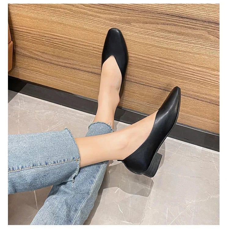 Genuine Leather Multi-color Low-heeled women's Shoes  Round Toe Flat Bottom Shallow Cut Single Shoe Casual Versatile Loafers