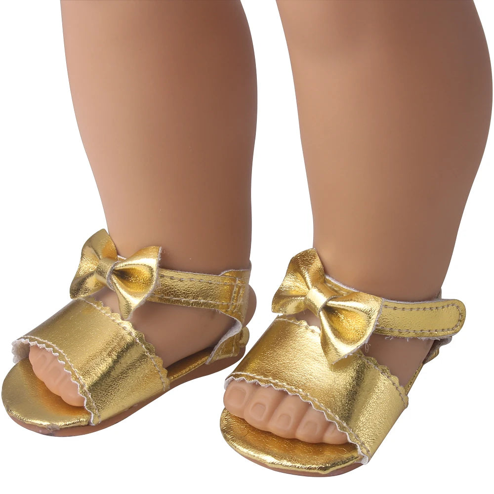 Dropshipping Girl Doll Sandals Shoes American 18 Inch Girl Doll Cute Bow Sandals Ours & Generation Toys Accessories Dress Shoes