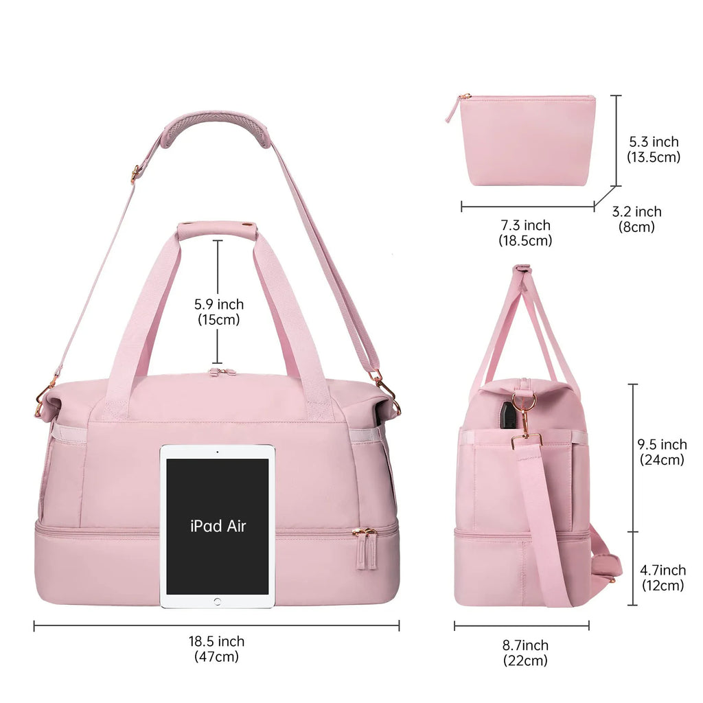 2Pcs Weekender Bag for Women Gym Bag with USB Charging Port Travel Duffle Bag Shoe Compartment Carry on Overnight