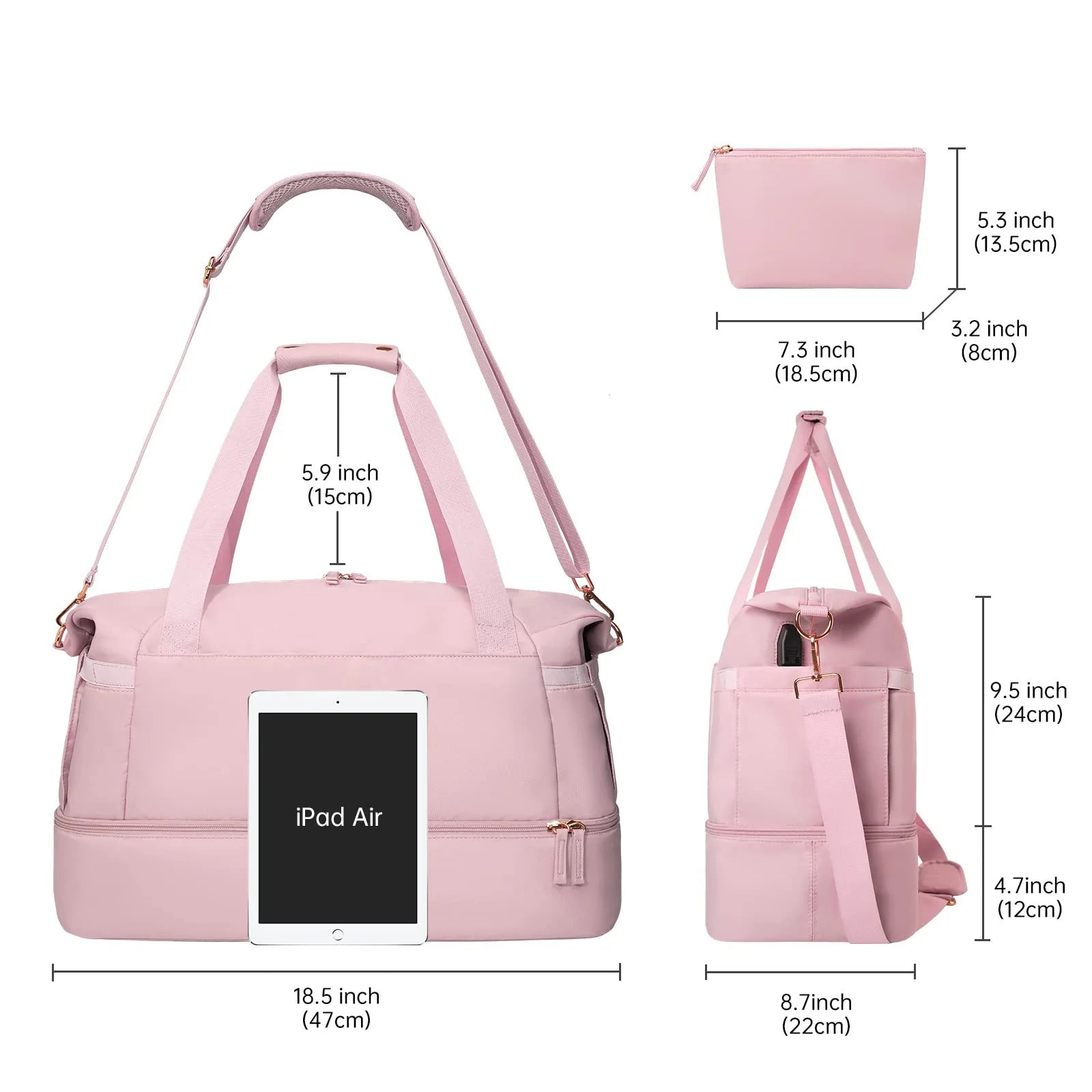 2Pcs Weekender Bag for Women Gym Bag with USB Charging Port Travel Duffle Bag Shoe Compartment Carry on Overnight