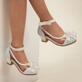 2025 New Girl's High Heel Shoes Ankle-strap Bowknot Children Princess Shoes Fashion Sequins Kids Leather Shoes for Wedding Party