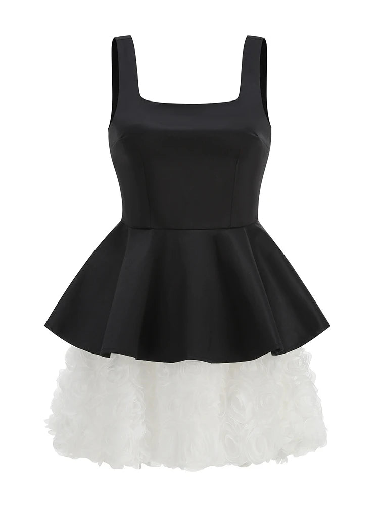 Women Floral Skirt Three Piece Sets Sexy Black Straps Top + Embroidered Sequins Bra + A-line Mini Skirts Suits Evening Cocktail