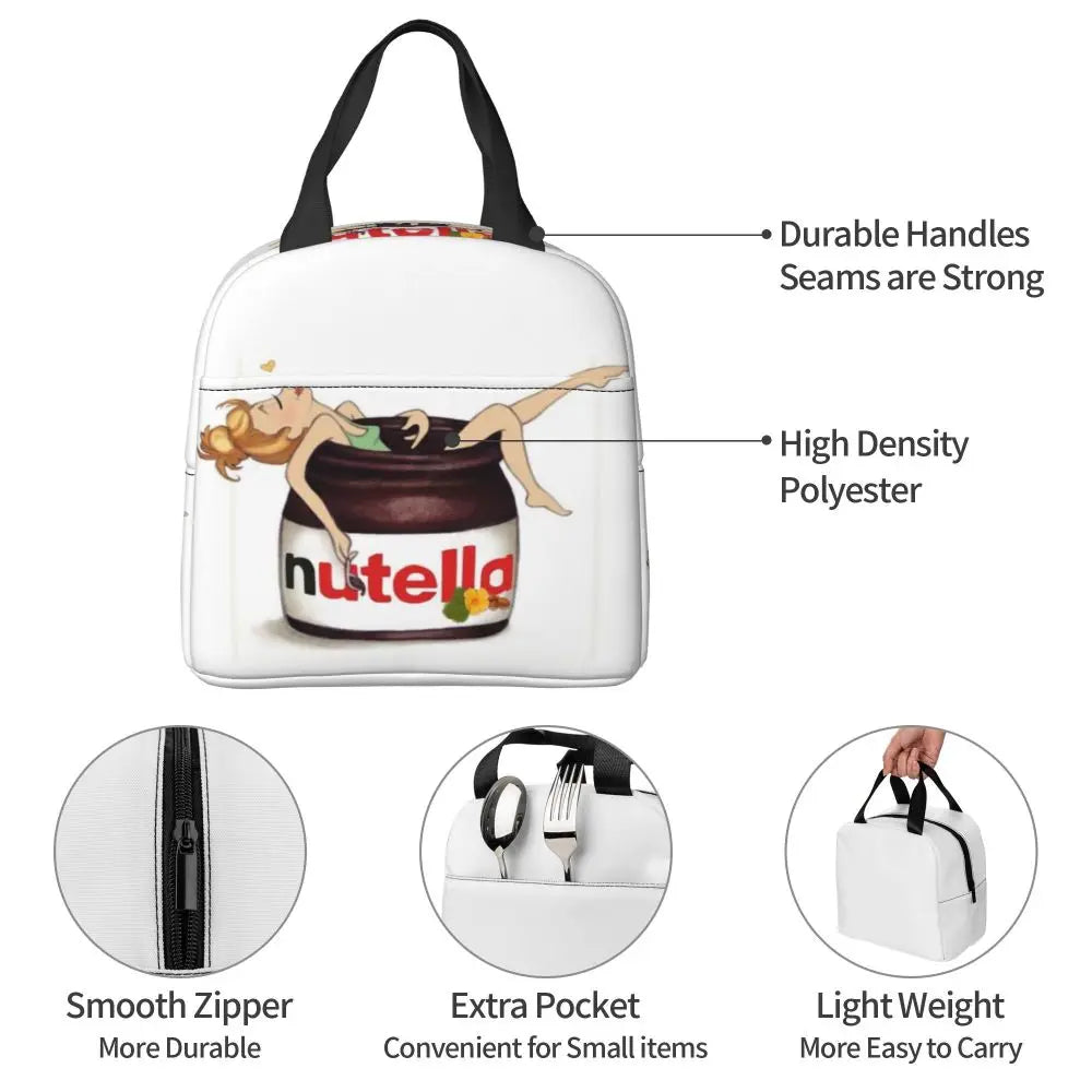 Custom Italy Nutellas Thermal Insulated Lunch Bag Women Portable Lunch Container for Outdoor Picnic Storage Food Box