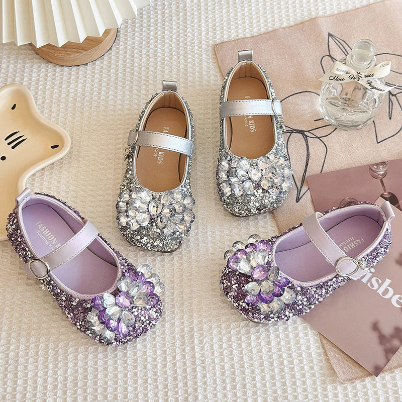 New Luxury Girl Shoes Spring Autumn Shallow Children Fashion Princess Ballet Shoes Sequins Rhinestone Kids Wedding Party Shoes
