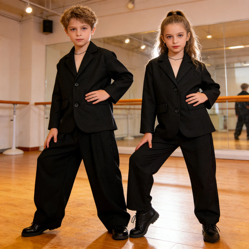 Suit for Girls Autumn Casual Long Sleeve Blazer Pants Two Pieces Children Costumes Formal Black Jacket Set Boys 10 12 13 Years