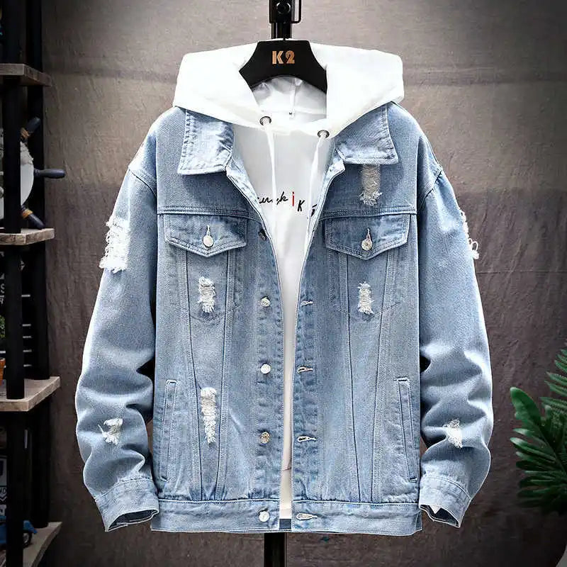 New Men's Vintage Denim Jackets Spring Autumn Handsome Loose Casual Workwear Jacket Fashion High Street Classic Jean Coats Male
