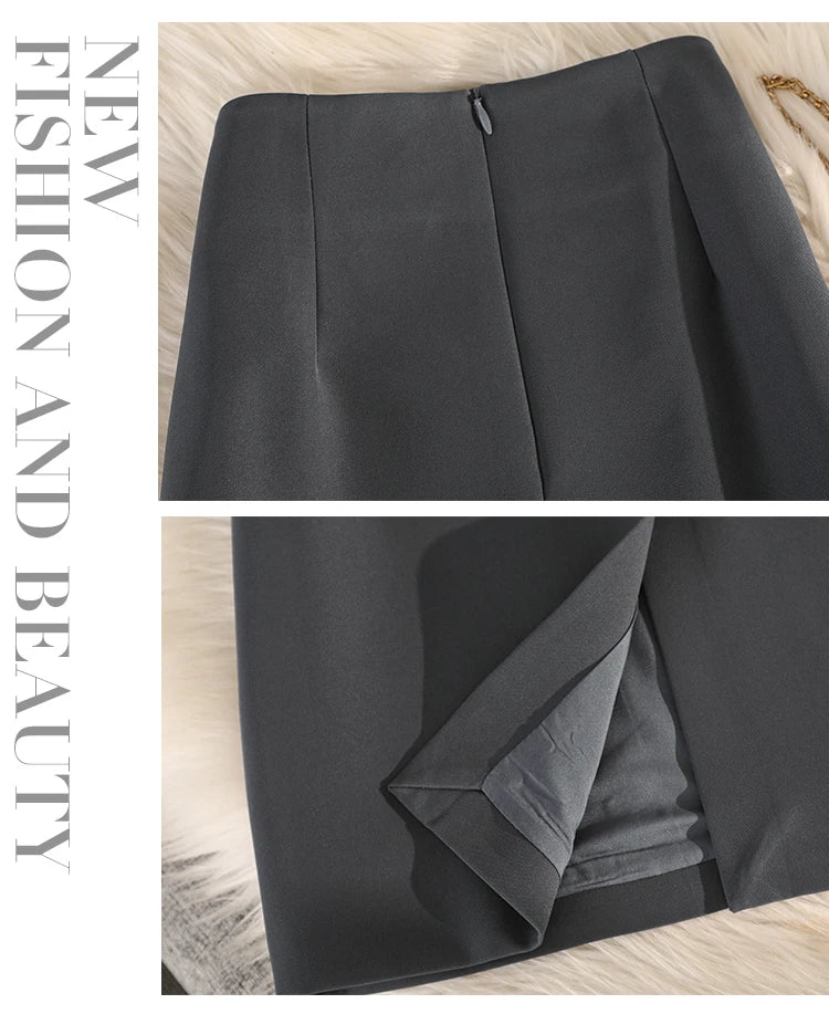 Elegant Office Ladies Work Suit Straight Skirt Women Autumn Winter Korean Fashion High Waist Split Business Midi Long Skirts