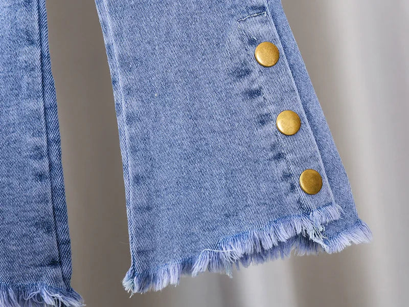 Jeans for Kids Girls Trousers Spring Autumn 2023 New Bow Bell-bottomed Stretch Princess pants for children Girl Denim Pants