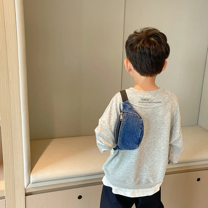 Fashion Denim Children's Waist Bags Leisure Boy and girl Crossbody Chest Bag Street Trend Belt Bag Kids Birthday gift Waist Pack