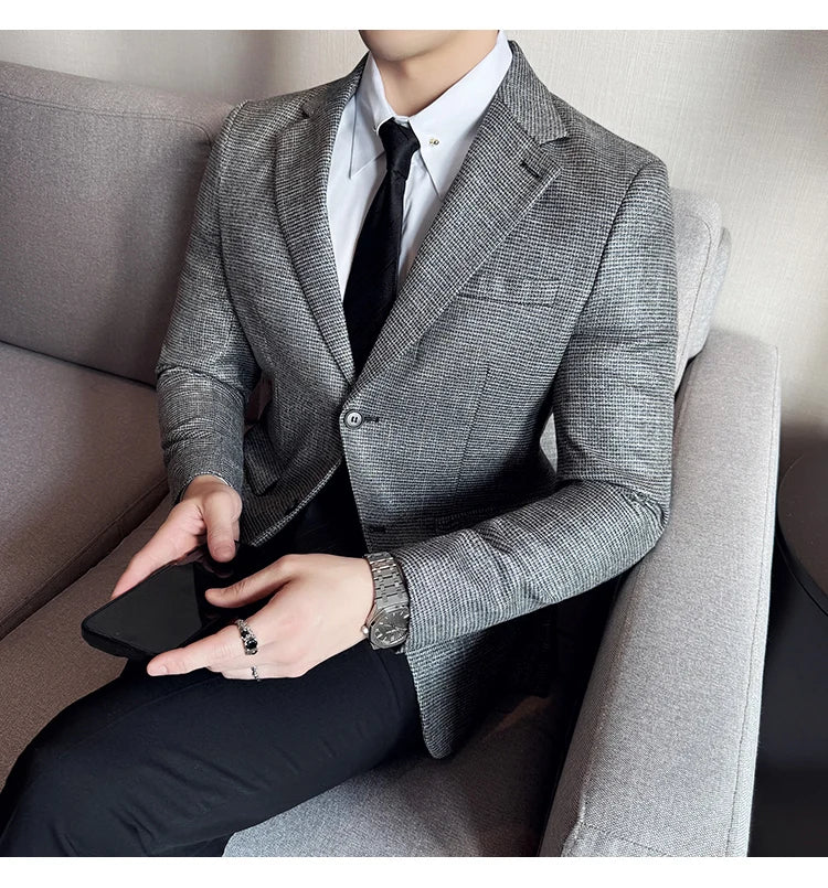 Men Suit Jacket Blazer Hombre High-quality Fashionable and Elegant Men Business Slim Fit Suit Jacket Social Party Formal Jacket