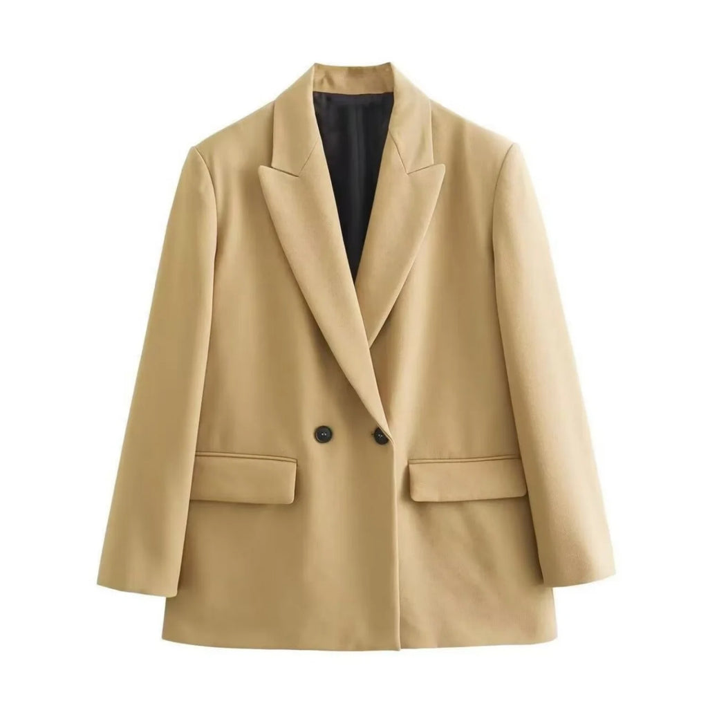 Women Elegant Solid Blazers Female Simple Style Double Breasted Long Sleeved Suit Jackets Casual Office Lady Suit Jackets Tops