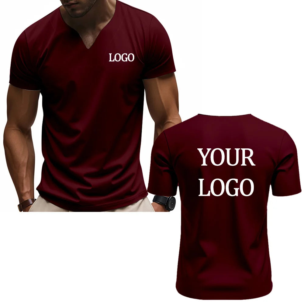 DIY custom printed V-neck T-shirt, fashionable men's short-sleeve T-shirt, stylish elegant casual streetwear top，everyday wear.