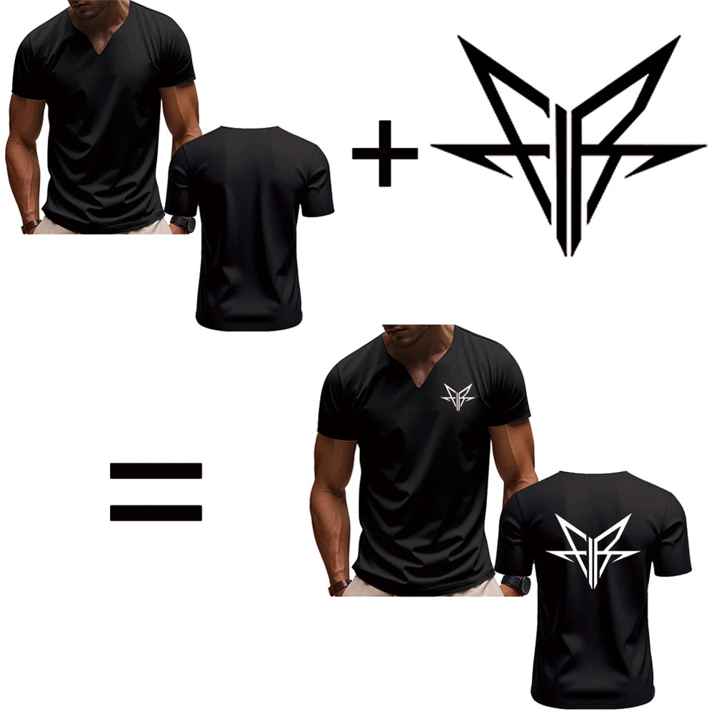 DIY custom printed V-neck T-shirt, fashionable men's short-sleeve T-shirt, stylish elegant casual streetwear top，everyday wear.