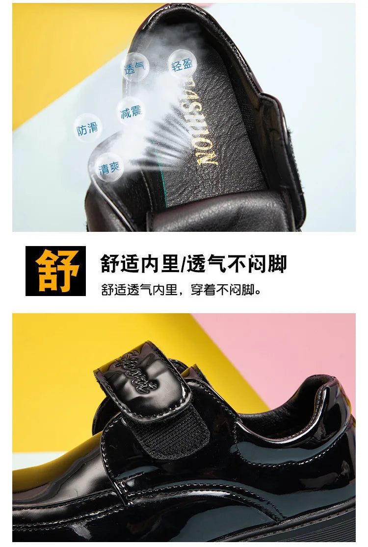 Boys Shoes Spring & Autumn New Black Glossy Classic Kids Loafer for Girl 2024 New Versatile Round-toe Britain Child School Shoes