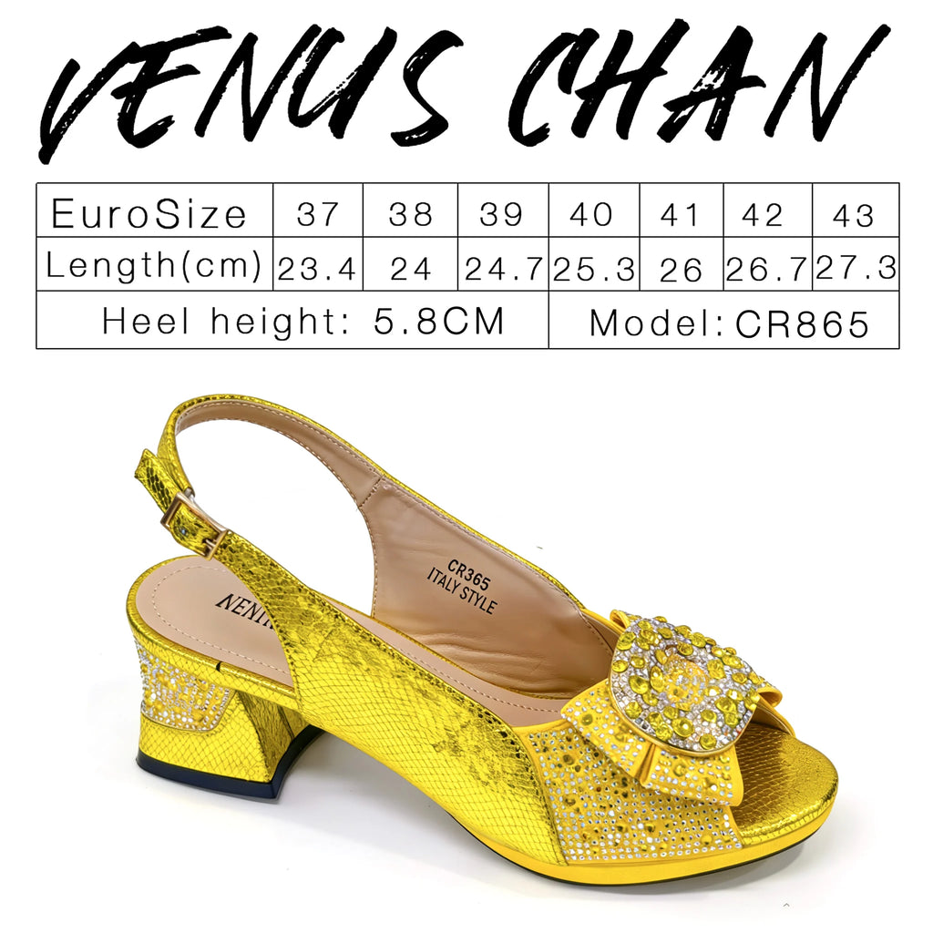 Nigeria Design Open Toe High Heels & Bag Set Gold Color blocking Hot Rhinestones Fashion Elegant Sexy High Heels