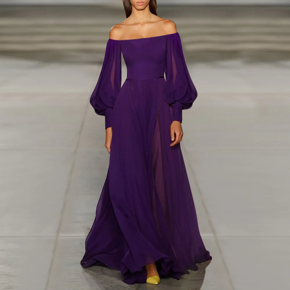 2024 Sexy Evening Dress for Women Party Gown High Waist Tulle Princess Skirt Long Sleeve round Neck Single Piece Spring Summer