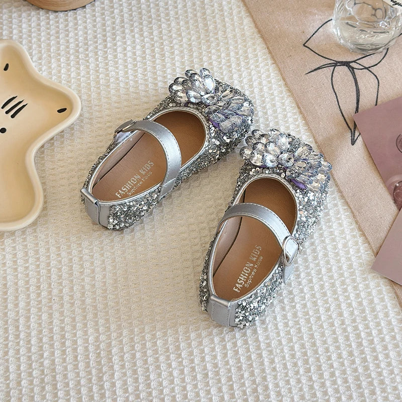 New Luxury Girl Shoes Spring Autumn Shallow Children Fashion Princess Ballet Shoes Sequins Rhinestone Kids Wedding Party Shoes