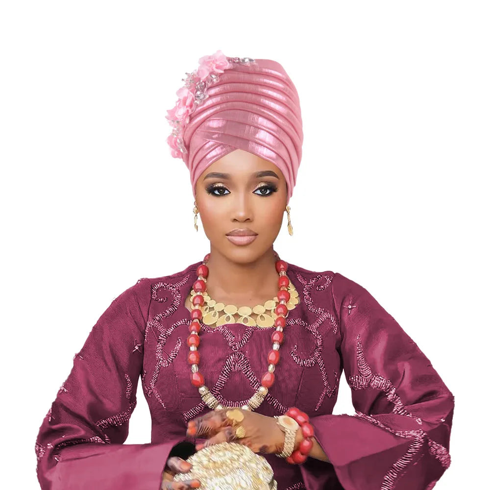 Nigeria Auto Gele Headtie Already Made Wedding Geles Female Head Wraps Diamond Flower 2025 New African Women's Turban Cap Bonnet