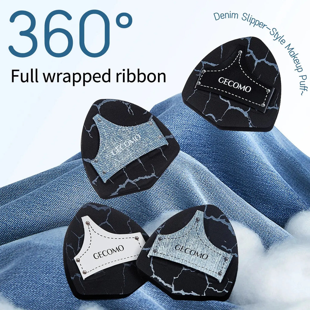 2PCS Denim Makeup Powder Puff Set Soft Skin-Friendly Dry & Wet Dual-Use Sponge Cushion For Liquid Foundation