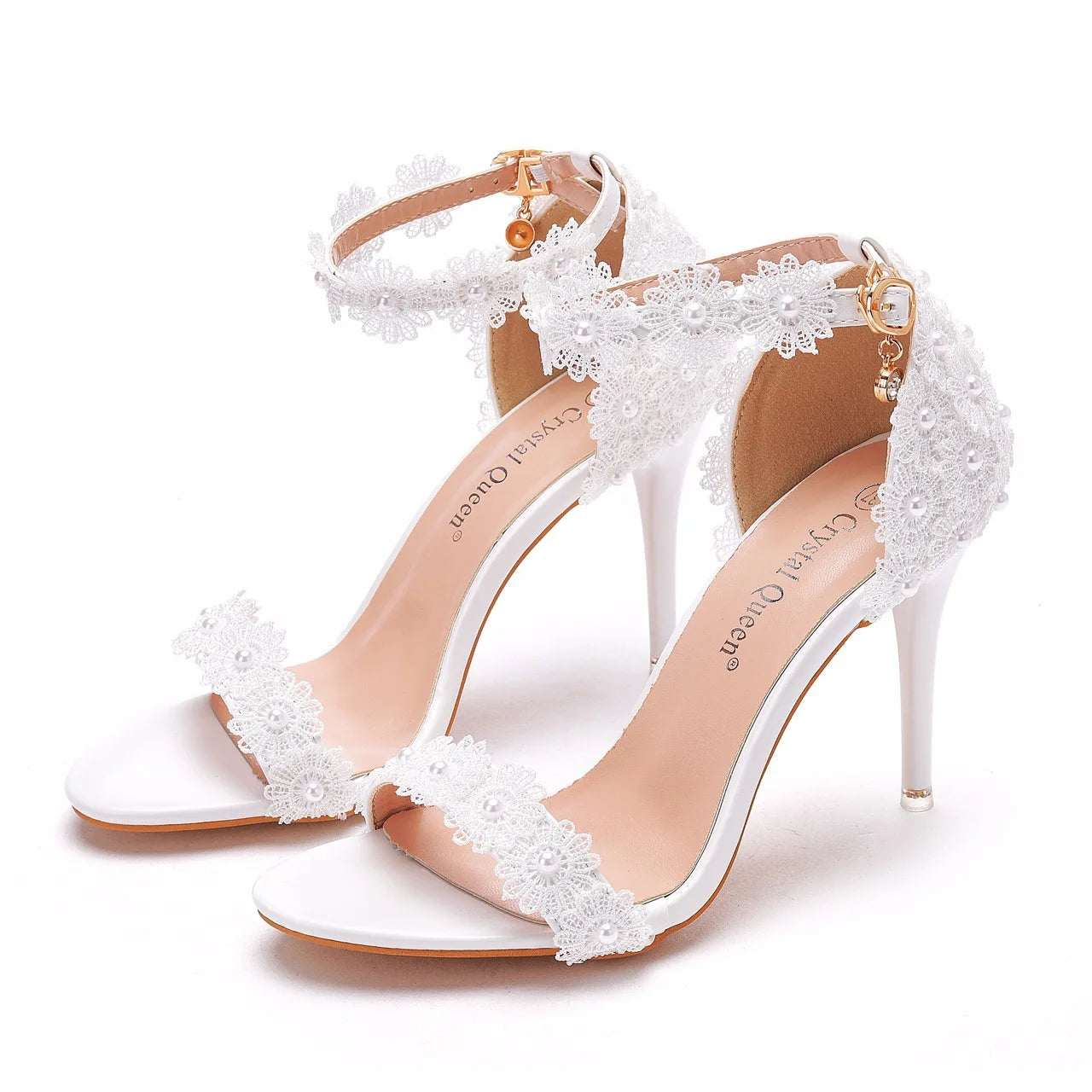 Women Shoes 9cm High Heel Sandals Summer Open toe Thin High Heels Luxury Lace Pearl Flower Wedding Shoes Bride Dress Pumps 34-43