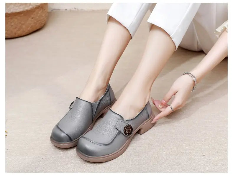 Genuine leather loafers women  comfortable gray shoes low heels luxury ladies court shoes slip on moccasins elegant dress flats