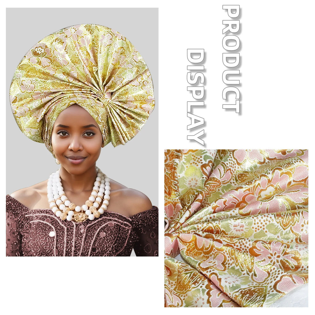 Elegant African Autogele Women's Turban Cap Nigeria Wedding Gele Ready To Wear Headtie Evening Party Headwear African Headtie