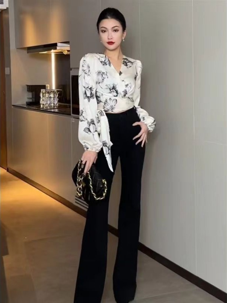 Pretty and Cheap Women's Blouse Sexy Asymmetrical Cool Floral Beautiful Top Ruffle Chiffon Trends Satin Shirt Woman Youth Casual