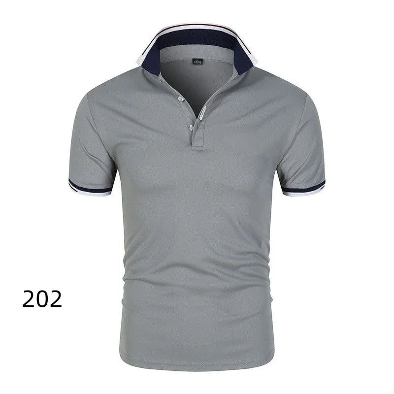 Summer Men's Short Sleeve Collar Tshirts New Solid Color Casual Polo Shirt Trendy Breathable Loose Basic Splice Top