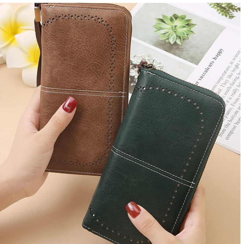 RFID anti-theft long wallet for men and women; 2025 cross-border new version; large capacity mobile phone bag; vintage hollowedo