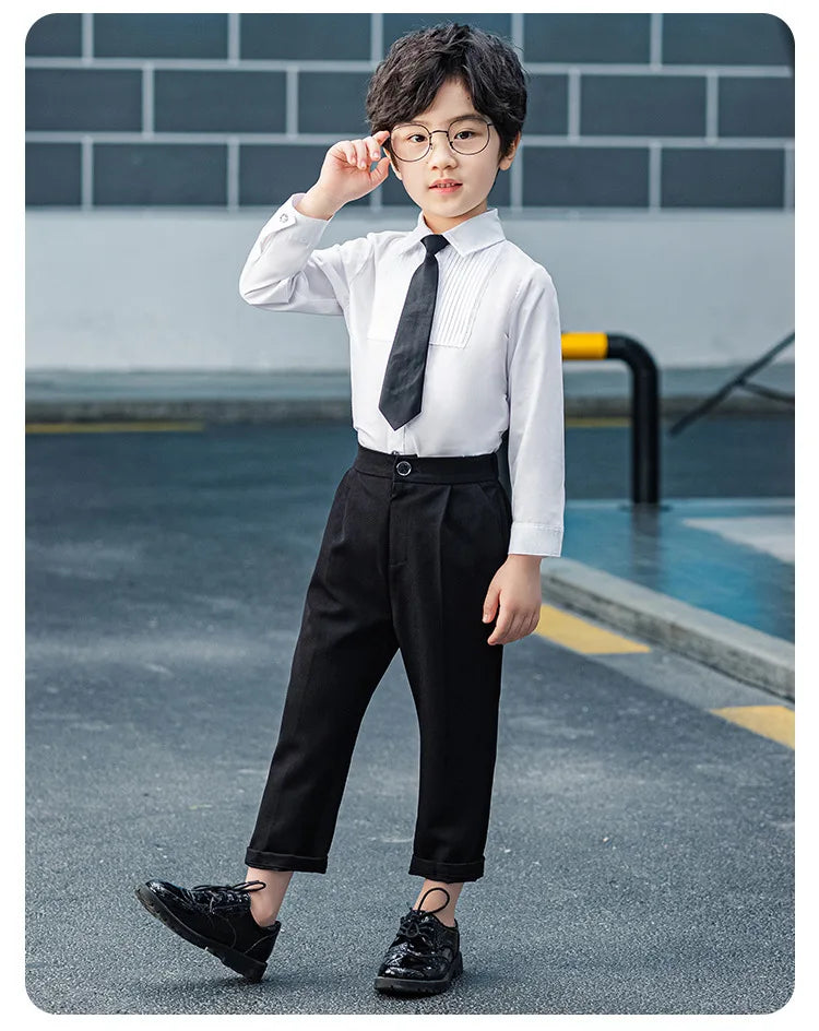 Kids Suit Pant Boys Formal Dress Long Sleeve Shirt Casual Pants Teen Child Solid Color Trousers Baby Toddler Gentlemen Clothes