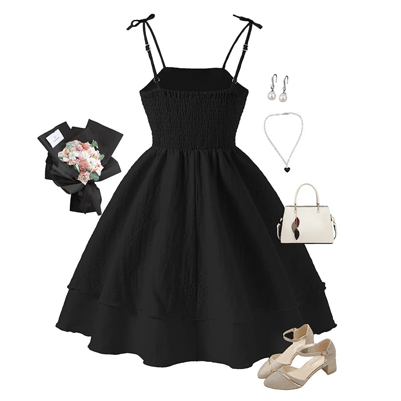 Teen Girls 13-16 Fashion Dress, Adjustable Strap Smocked Back A-Line Dress, Cute Comfortable Versatile for Daily Outings