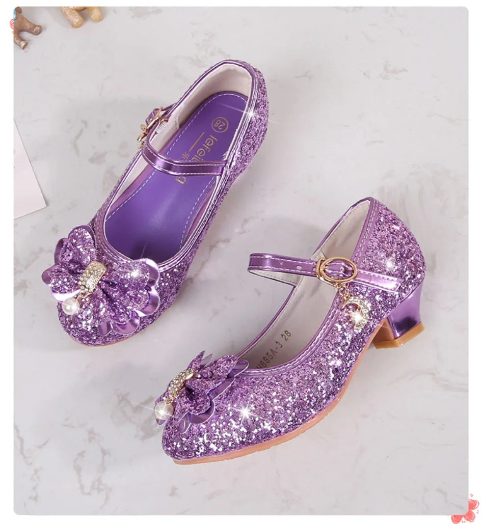 Classic Bow Girl Pu Leather Shoes For Girls Party Dance Children Shoes 3-14 Years Princess High Heels Child Wedding Shoes HSD09