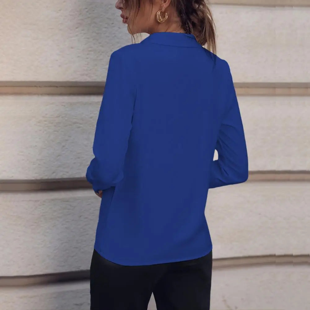 Summer Elegant Women's Blouse New V-neck Long Sleeve Solid Color Loose Shirt Casual White Tops Office Lady Blouses