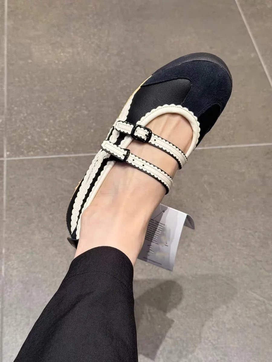 2025 Spring New Women's Ballet Shoes Round Toe Flat Buckle Shallow Casual Sports Daily Office Commuter Ladies Single Shoes