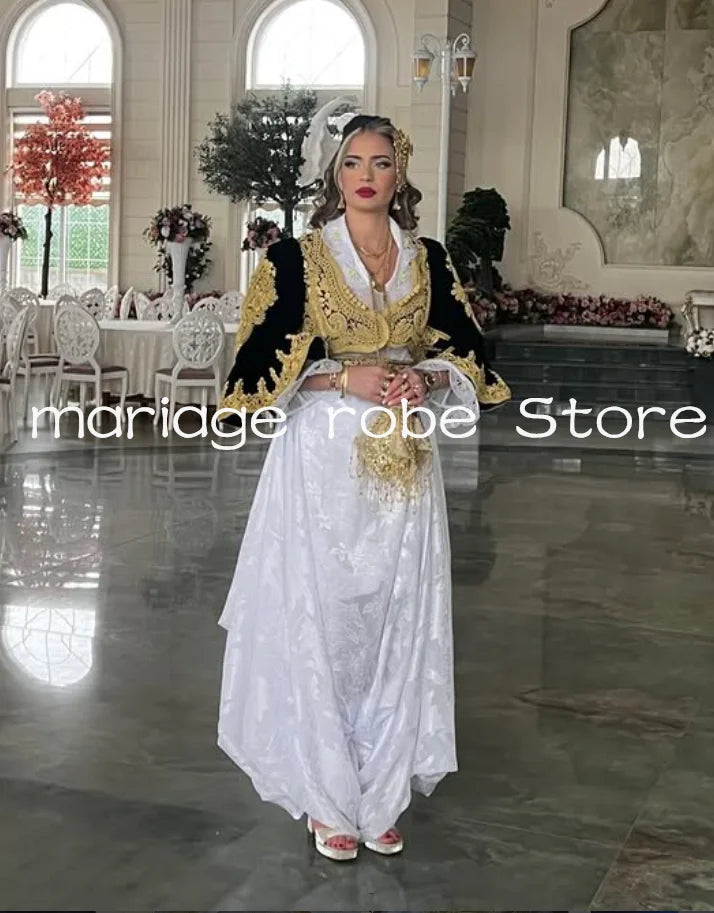 Black White Albanian Bride Evening Celebrity Dresses Two Pieces Algeria Kosovo Caftan Marocain de soirée Prom Gown Customized
