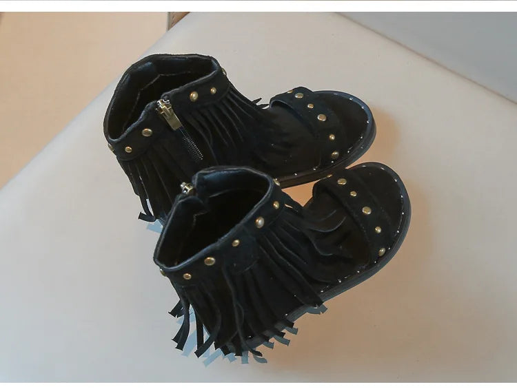 Sandals for Girl Summer New Fashion Strap Roman Sandals with Tassel Rivet Girl Shoes Personalized Kid Cool Boot Sandalias Mujer