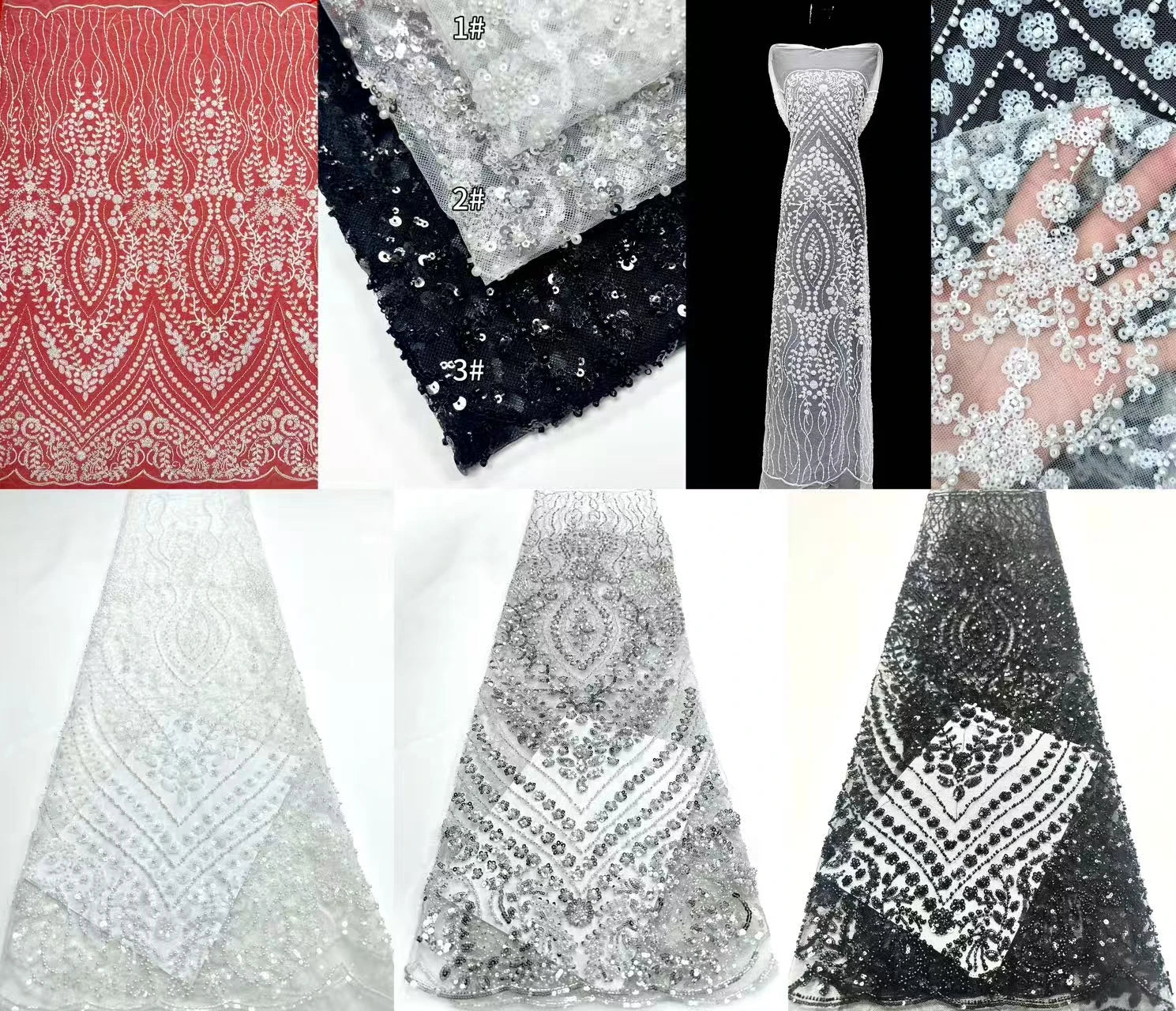 African Tulle Lace Fabric French Sequins Fabric Sewing Embroidery With Beads Lace Tulle Mesh Nigeria Dress 5 Yards sewing SZ1682