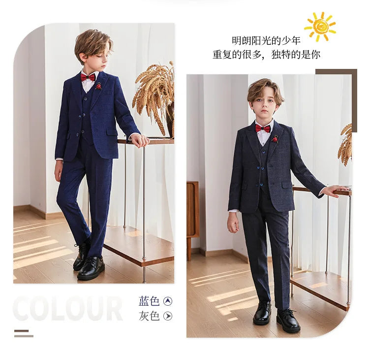 Child Boy Wedding Suit 1-14 Years Teenage Boy Suits Outfits Set Spring Autumn Elegant Boy Formal Performance Costume Suit Set