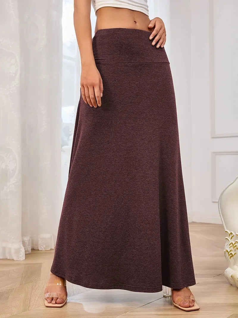 KIDCRKJ Long Skirt Women Autumn 2026 New Skirts Knitted Solid Urban Office Lady Fashion Clothes High Waist Maxi Skirts Faldas